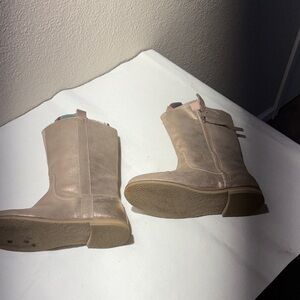 Women’s Beige Pull-On Leather Boots with Side Zip